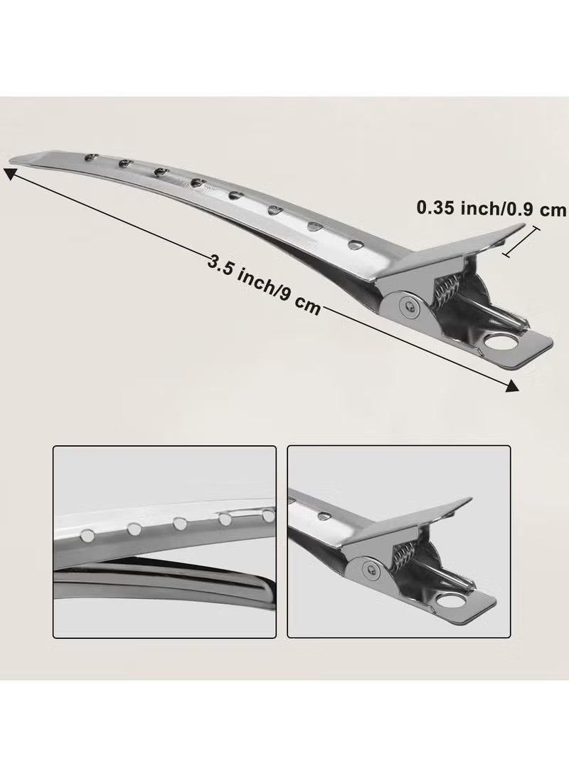 مشابك شعر لتصفيف الشعر 24 قطعة، مشابك معدنية على شكل منقار البط للنساء، مشبك شعر التمساح للشعر الكثيف الطويل المجعد، مشابك أسطوانية، مشابك تجعيد دبوس، مشابك صالون (فضية) - Image 2